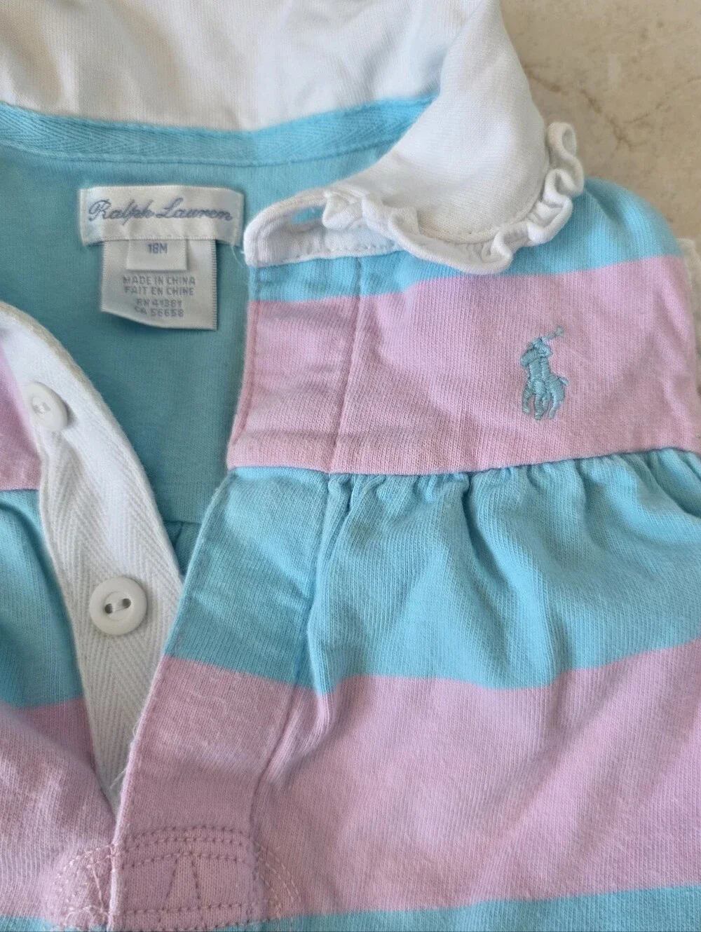 Ralph Lauren Baby Polo Dress - Light Blue & Pink